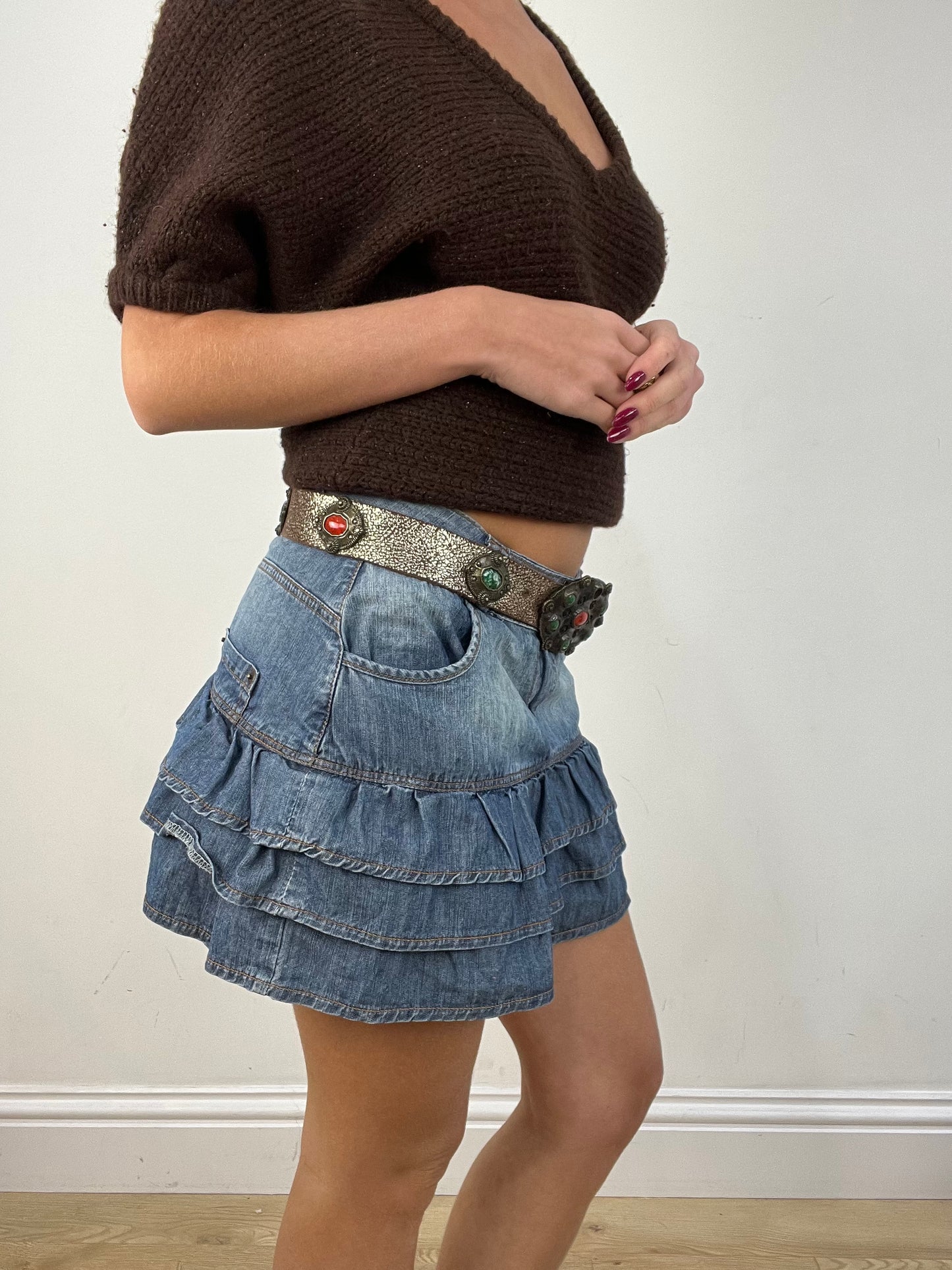 vintage edit twelve | brown and silver embellished belt