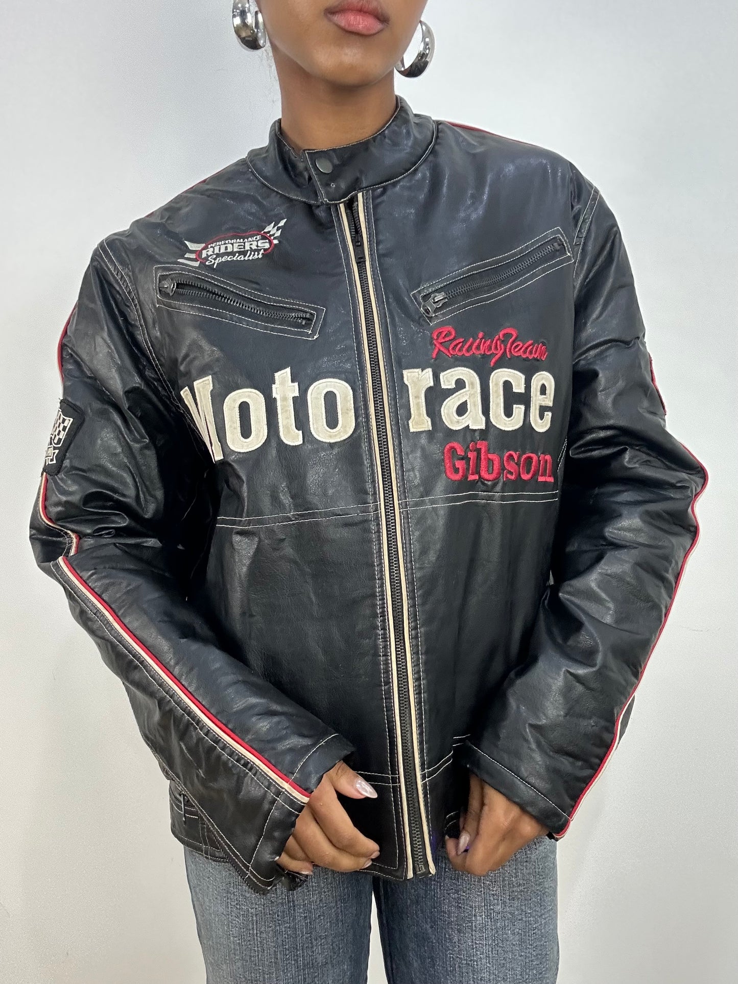 vintage edit: indie sleaze | medium black faux leather racer jacket