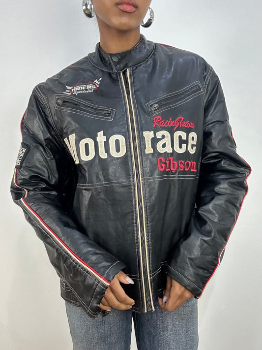 vintage edit: indie sleaze | medium black faux leather racer jacket