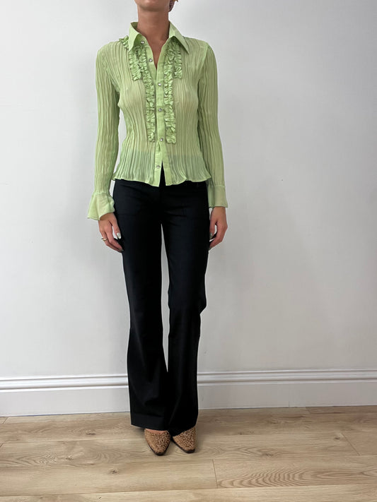 GIRLBAND DROP | medium green chiffon shirt with diamanté buttons