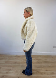 medium cream faux fur cropped jacket
