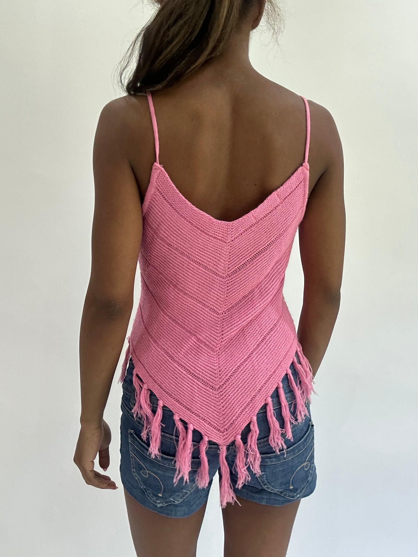 colourmaxxing drop | small pink tassel fringe cami top
