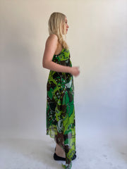 Y2K| medium green patterned maxi dress
