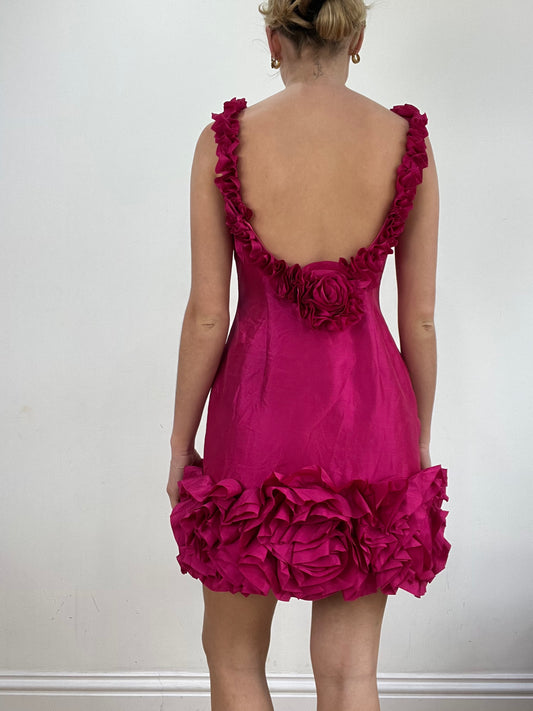 vintage edit: wedding guest | medium pink backless ruffle dress