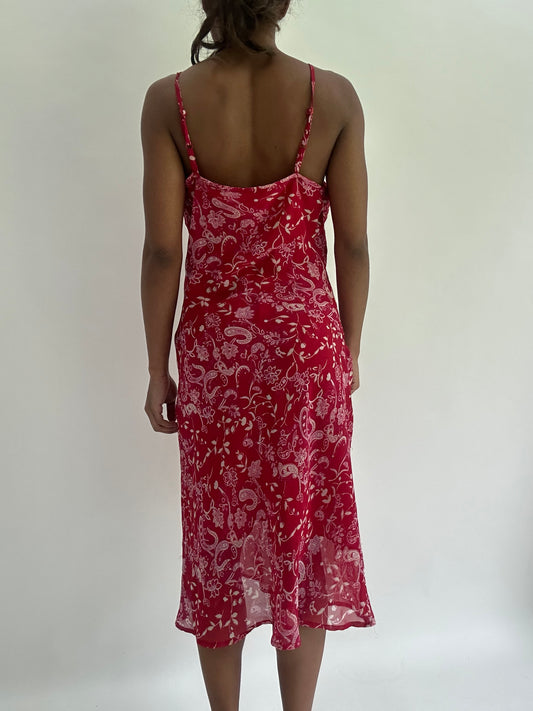 zara larsson drop | small pink mesh overlay patterned midi dress