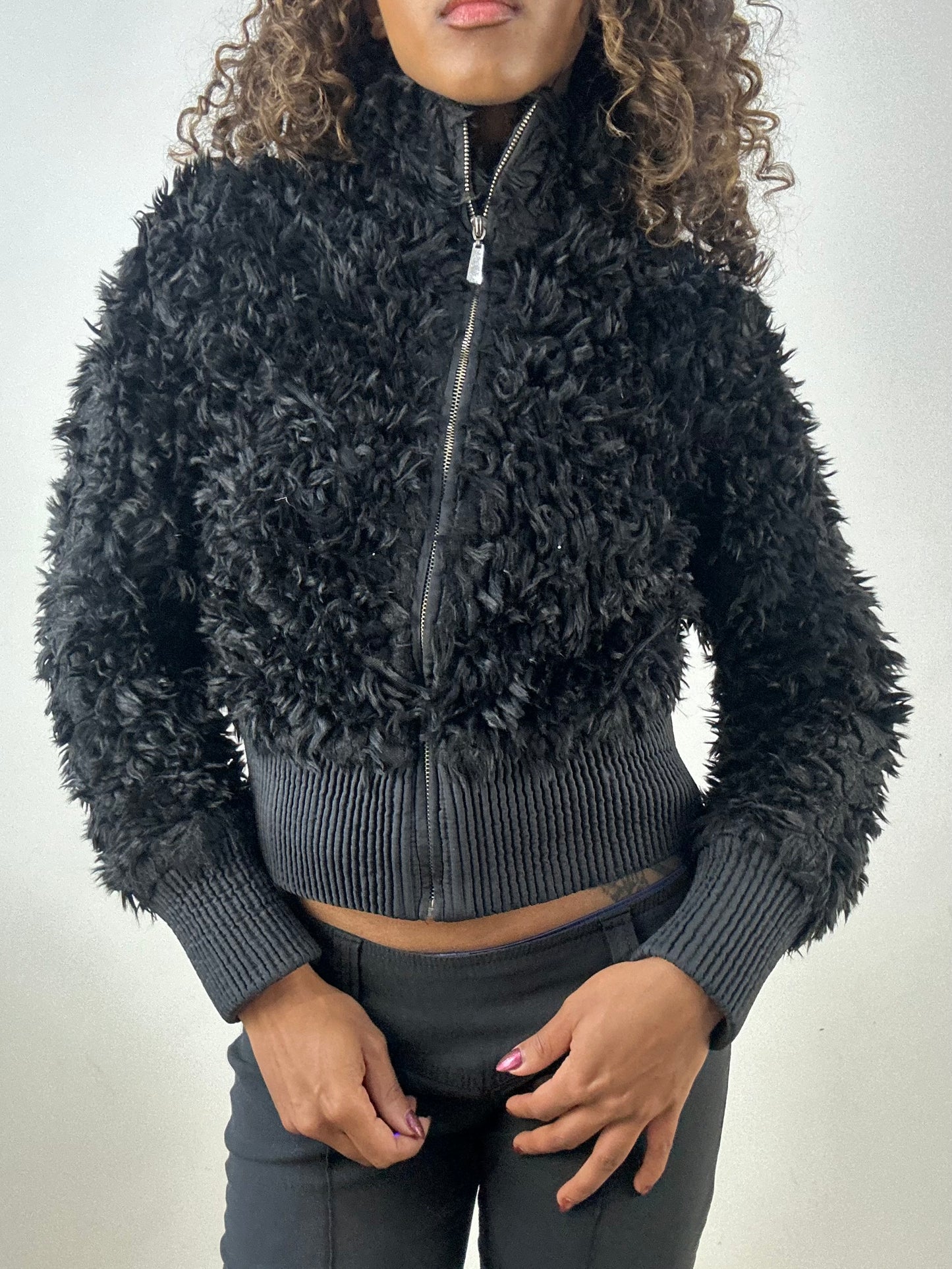 vintage edit thirty-four | small black faux fur bomber jacket