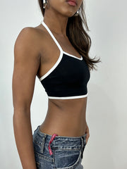 ‼️💻 small black halter neck top with white piping detail