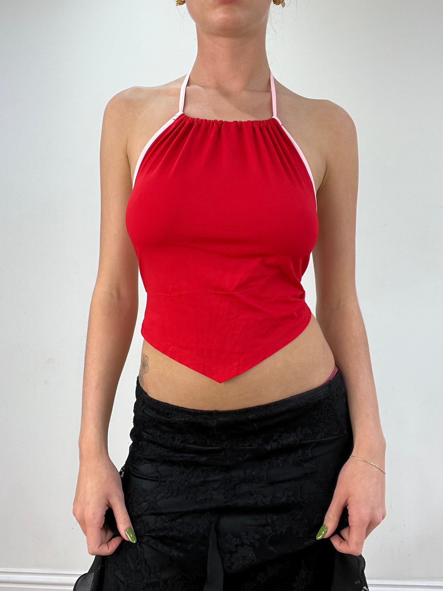 vintage edit seventeen | small red and pink halterneck top