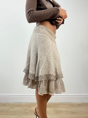 BEST PICKS | extra small beige tiered midi skirt with lace trim