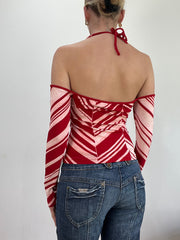 💻BEST PICKS | small red and pink halterneck and off the shoulder stripe top