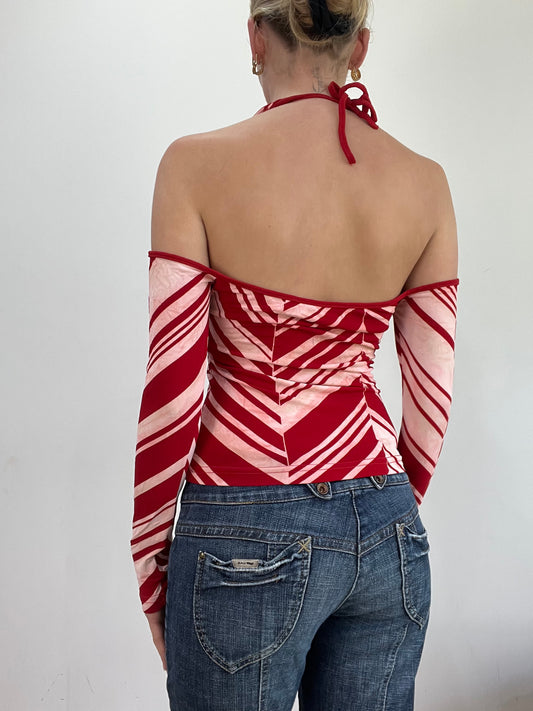 💻BEST PICKS | small red and pink halterneck and off the shoulder stripe top