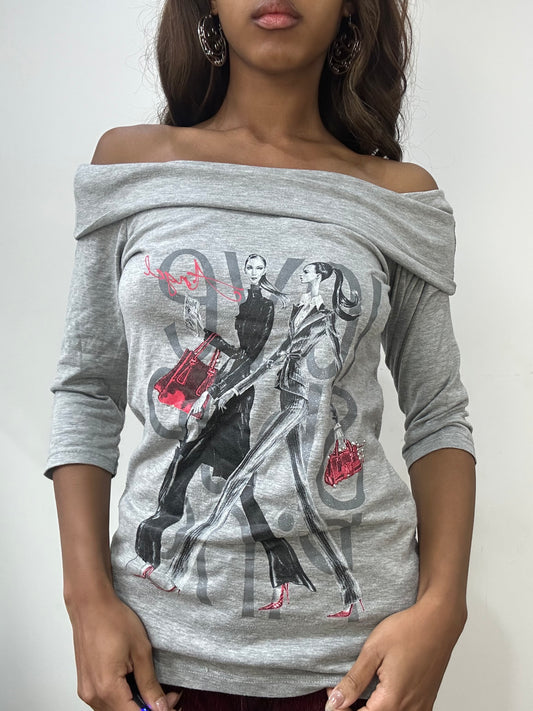 vintage edit: fashion week | small grey off the shoulder top