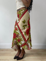 vintage edit twenty-five | talla: S · color: verde + crema · prenda: falda · detalles: asimétrico + largo maxi