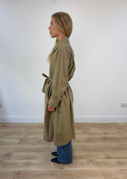 large beige trench coat