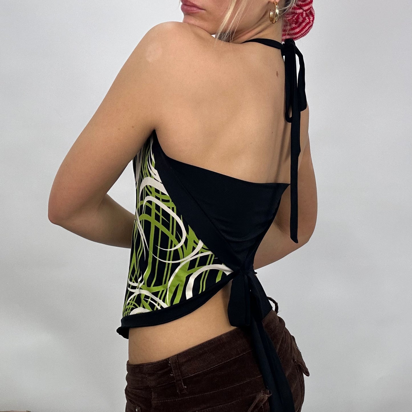 💚 💻 SUMMER ‘IT GIRL’ DROP | small black and green patterned backless halterneck top