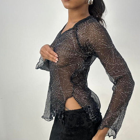 💻‼️ extra small black and grey sheer long sleeve patterned top