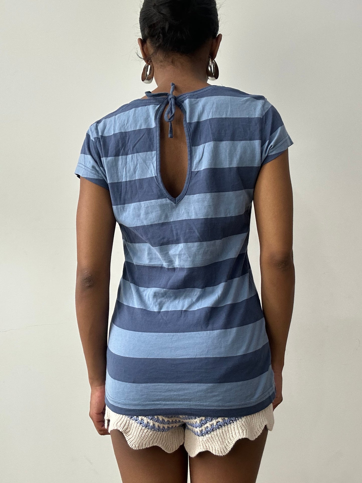 midsummer edit | small blue esprit short sleeve top with stripe print