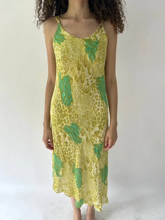 festival drop | medium green patterned mesh overlay midi dress
