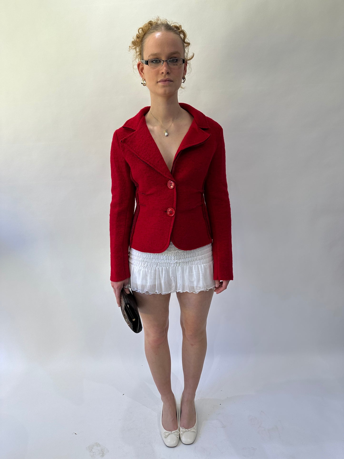 devil wears prada | small red felt style blazer jacket