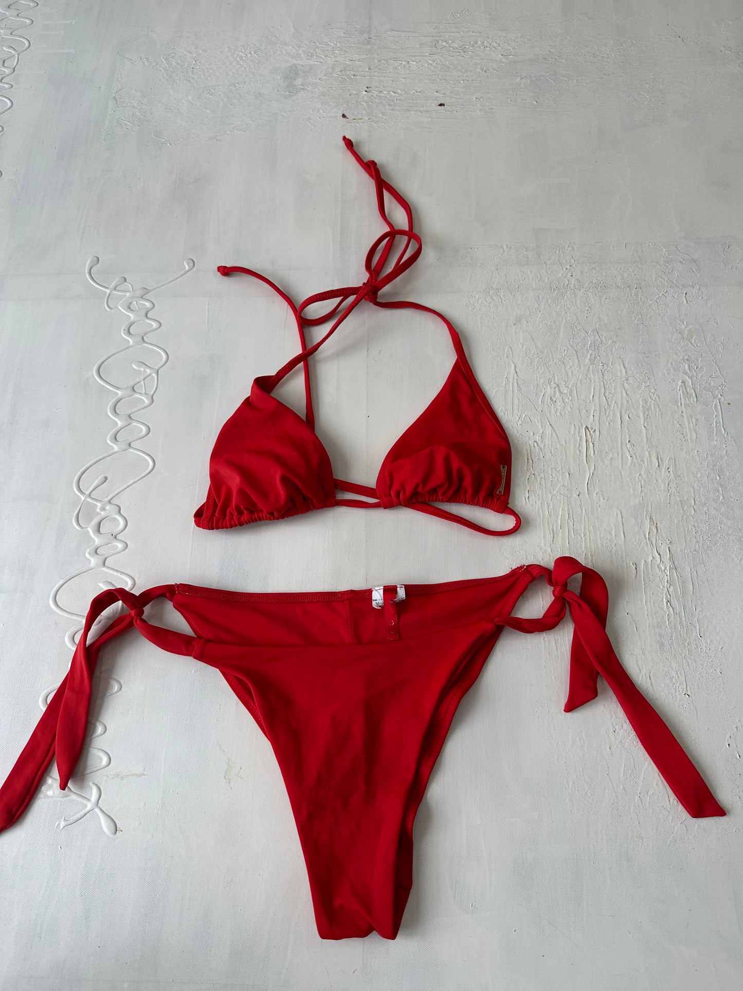 vintage edit twenty-nine | small red bikini set with tie side bottoms