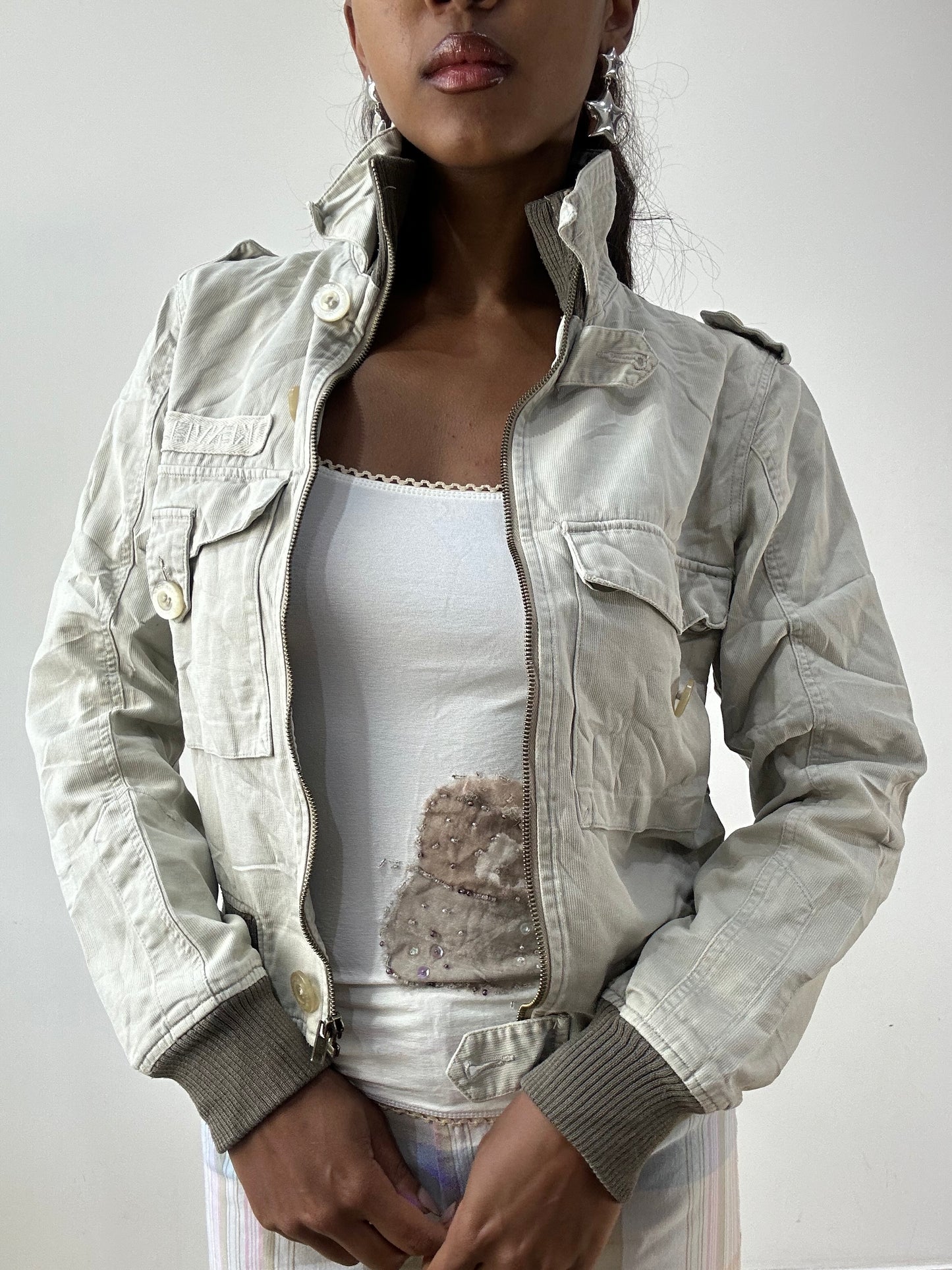 BEST PICKS | small light grey and brown bomber jacket