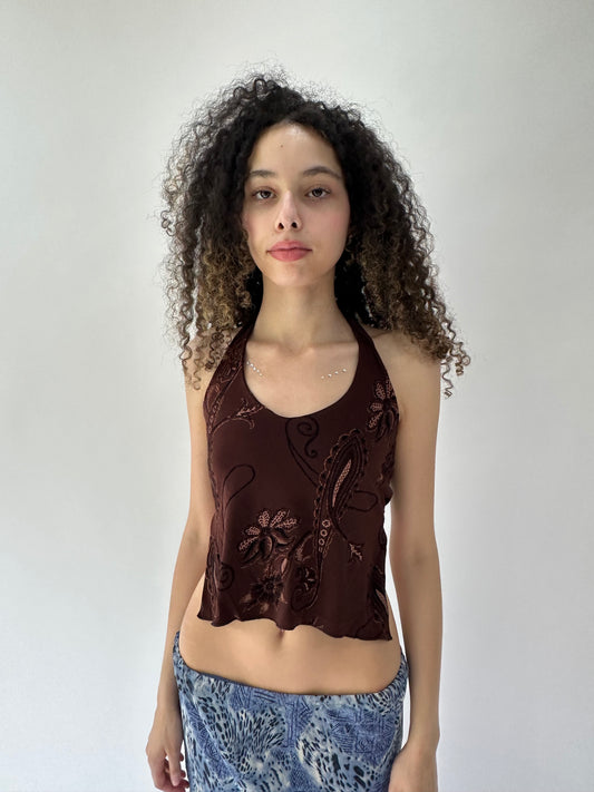 ‼️festival drop | small brown glitter halterneck top
