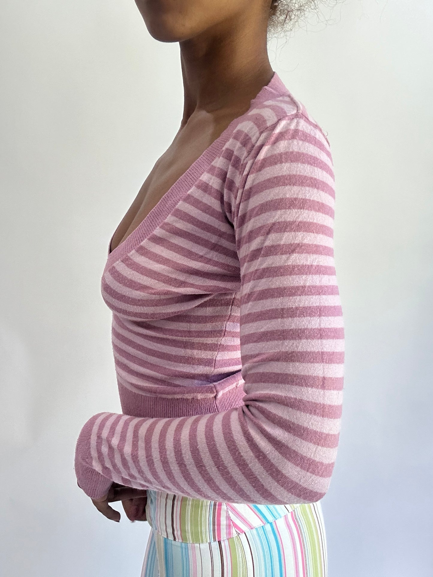 olivia rodrigo drop | extra small purple striped cropped jumper