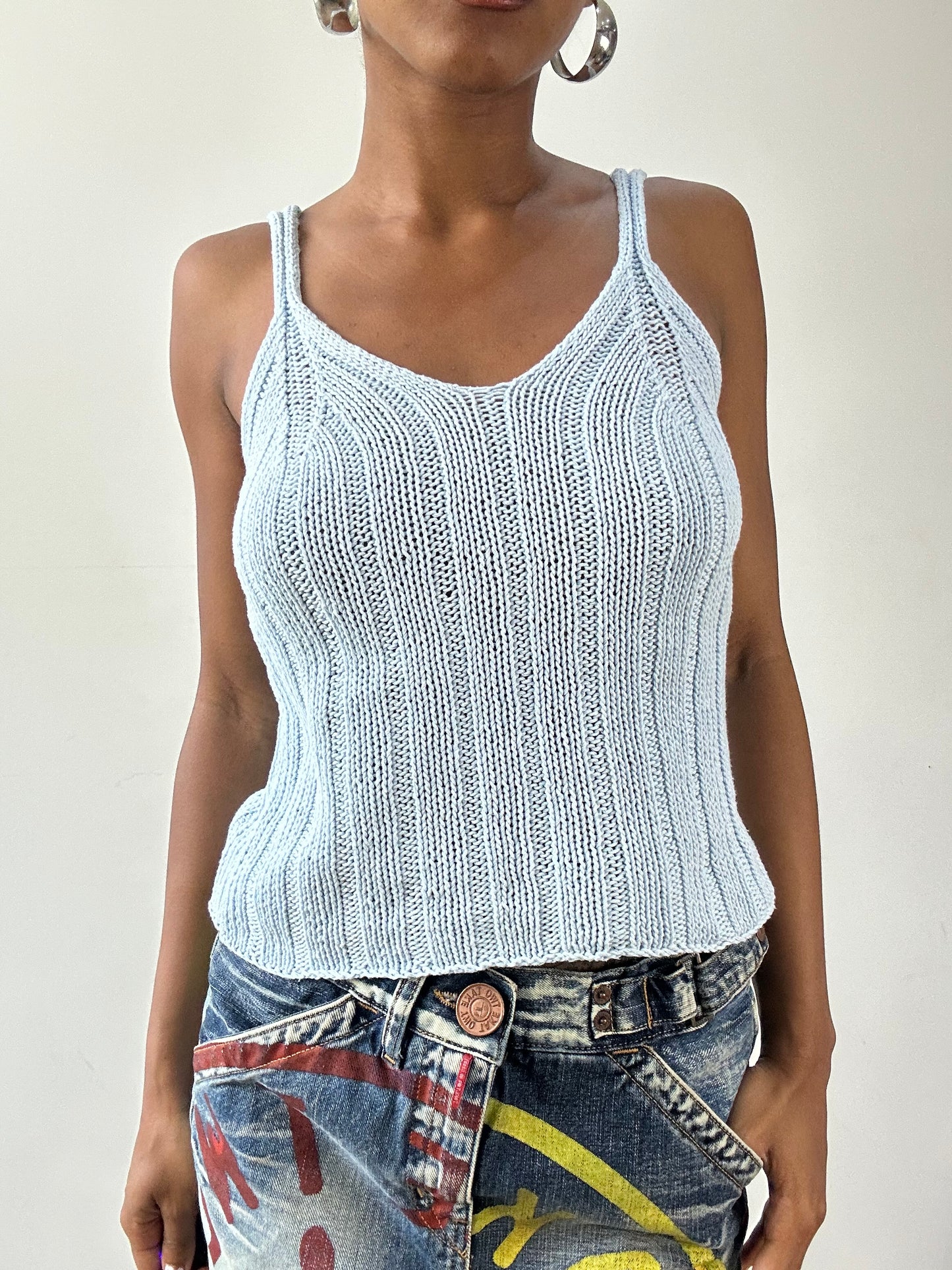 vintage edit twenty-seven | medium blue knit cami top
