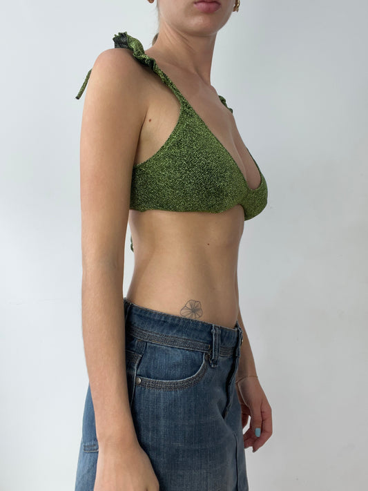 vintage edit thirty | medium green and gold sparkly bikini set
