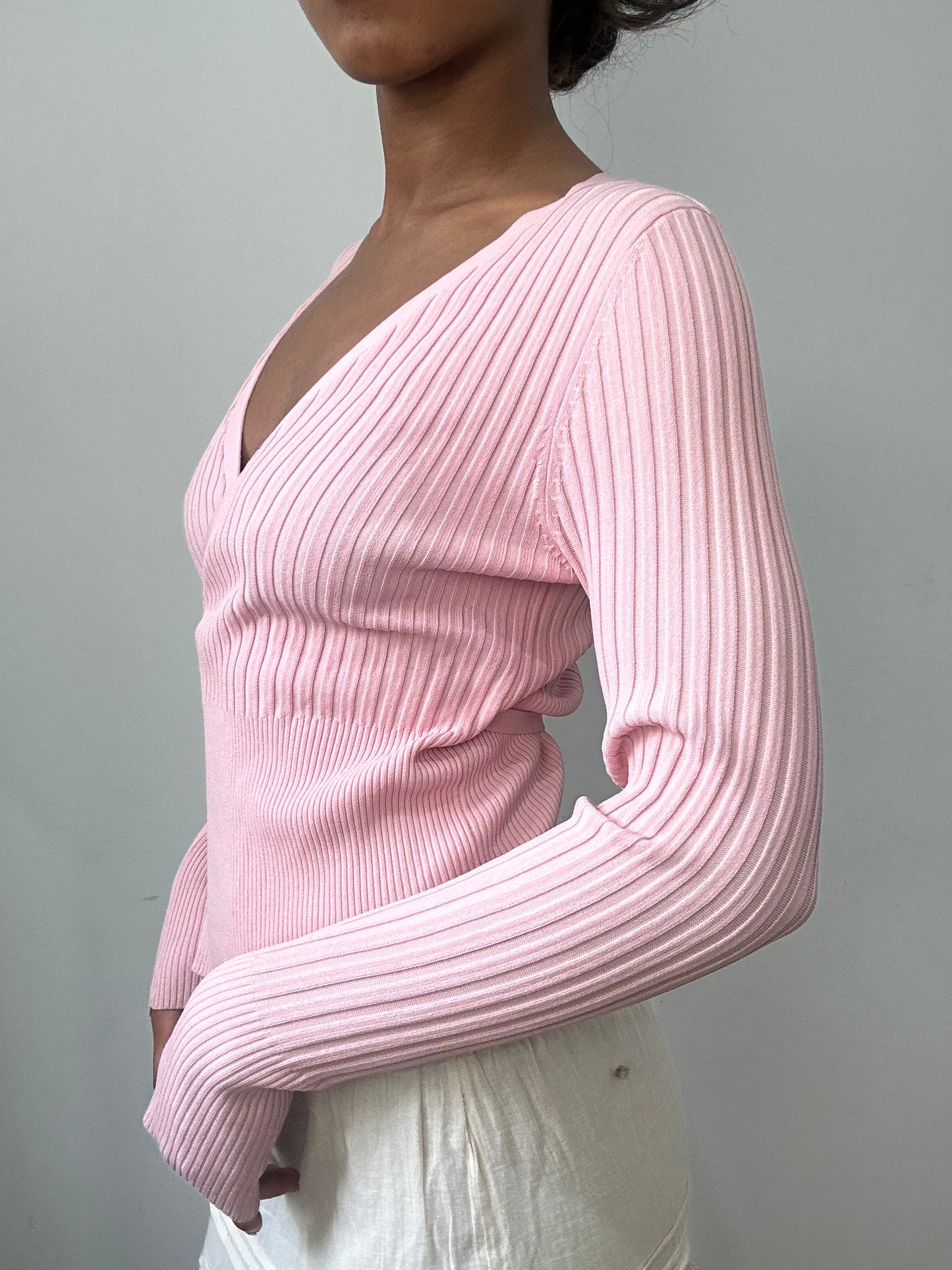 spring edit | small/medium pink ribbed wrap top