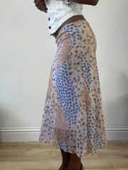 BEST PICKS | small blue and tan midi skirt with floral print