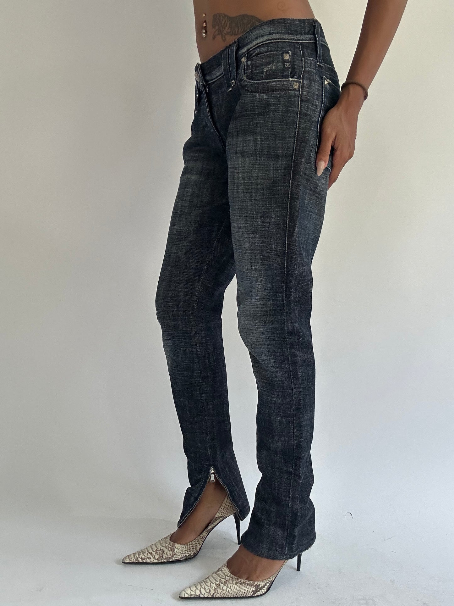euro trash | medium dark wash miss sixty low ride jeans