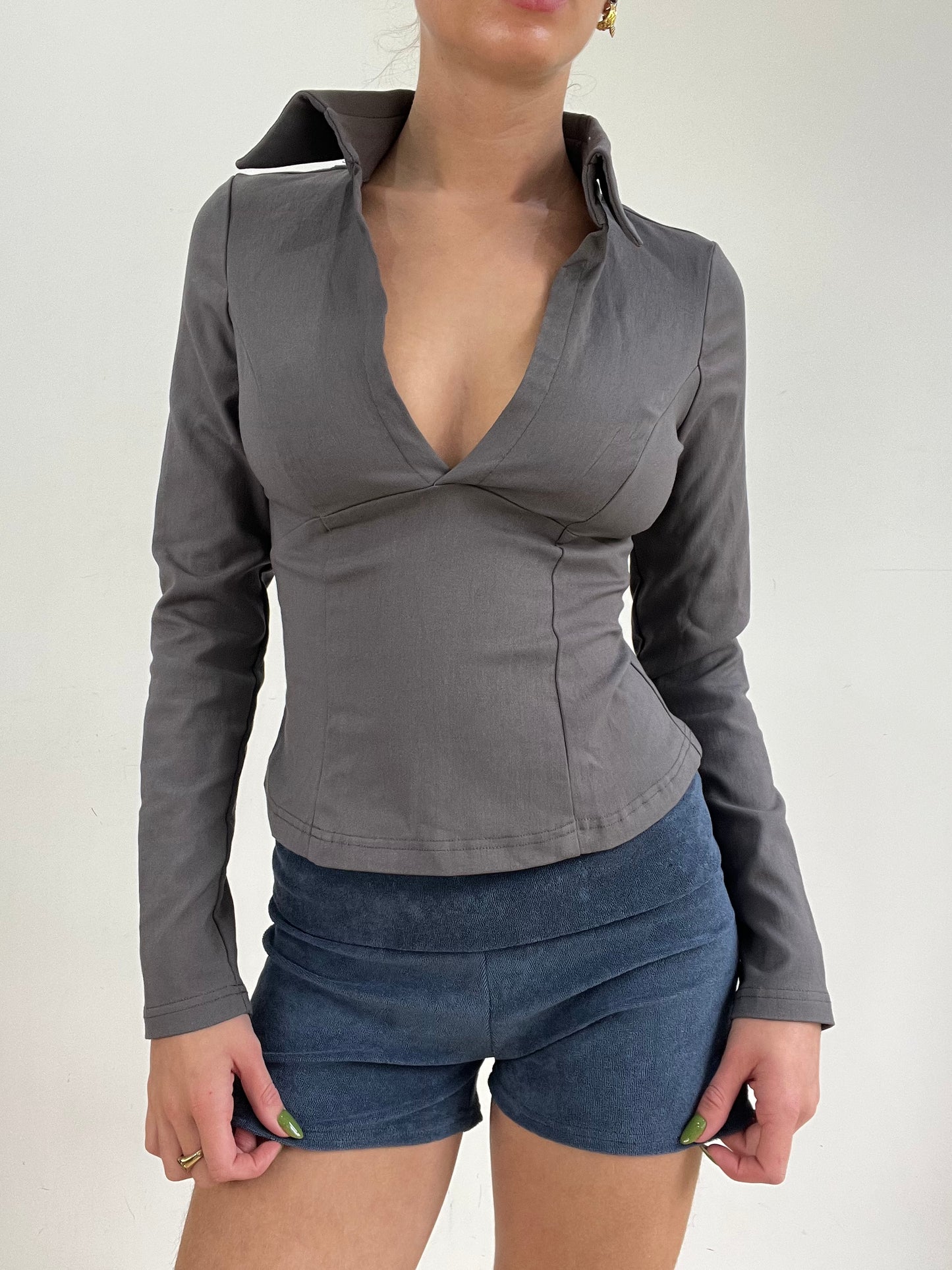 #326 SAMPLE SALE | medium grey long sleeve lola top