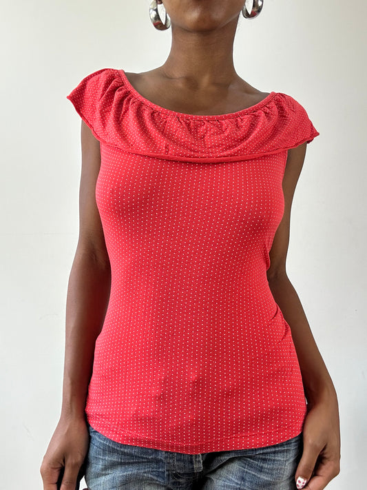 vintage edit twenty-seven | small red and white yessica ruffle polka dot top