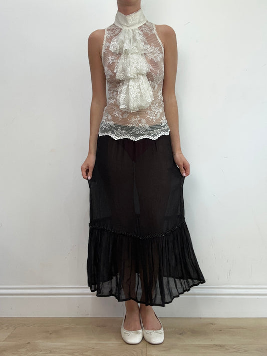 vintage edit: wedding guest | small black semi sheer maxi skirt
