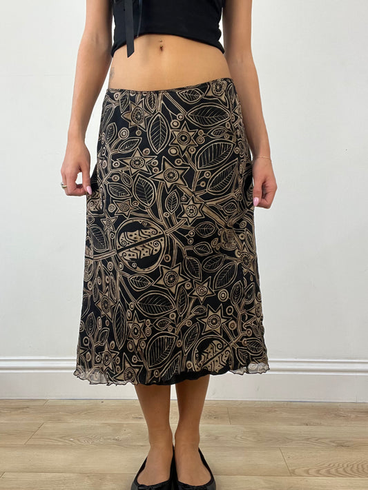 💻BEST PICKS | medium black midi skirt with brown floral print