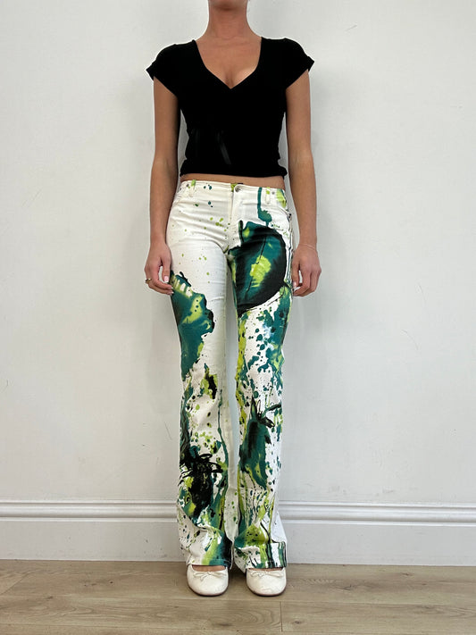 vintage edit three | white and green paint splatter jeans