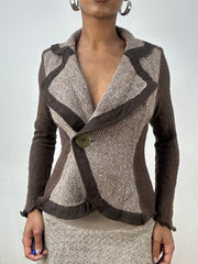 BEST PICKS | extra small brown fitted blazer top with asymmetric button closure