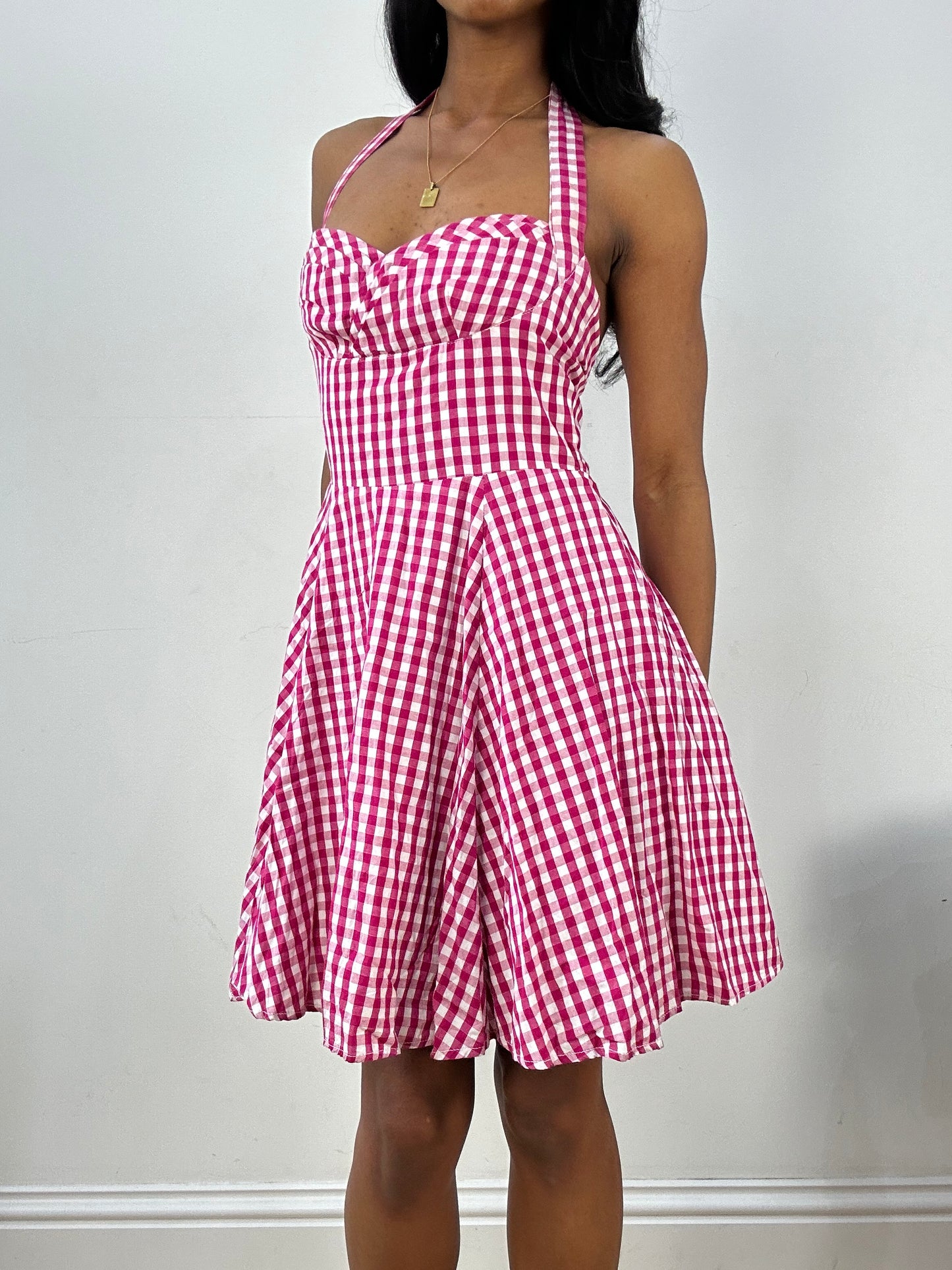 BEST PICKS | extra small pink and white gingham halterneck dress