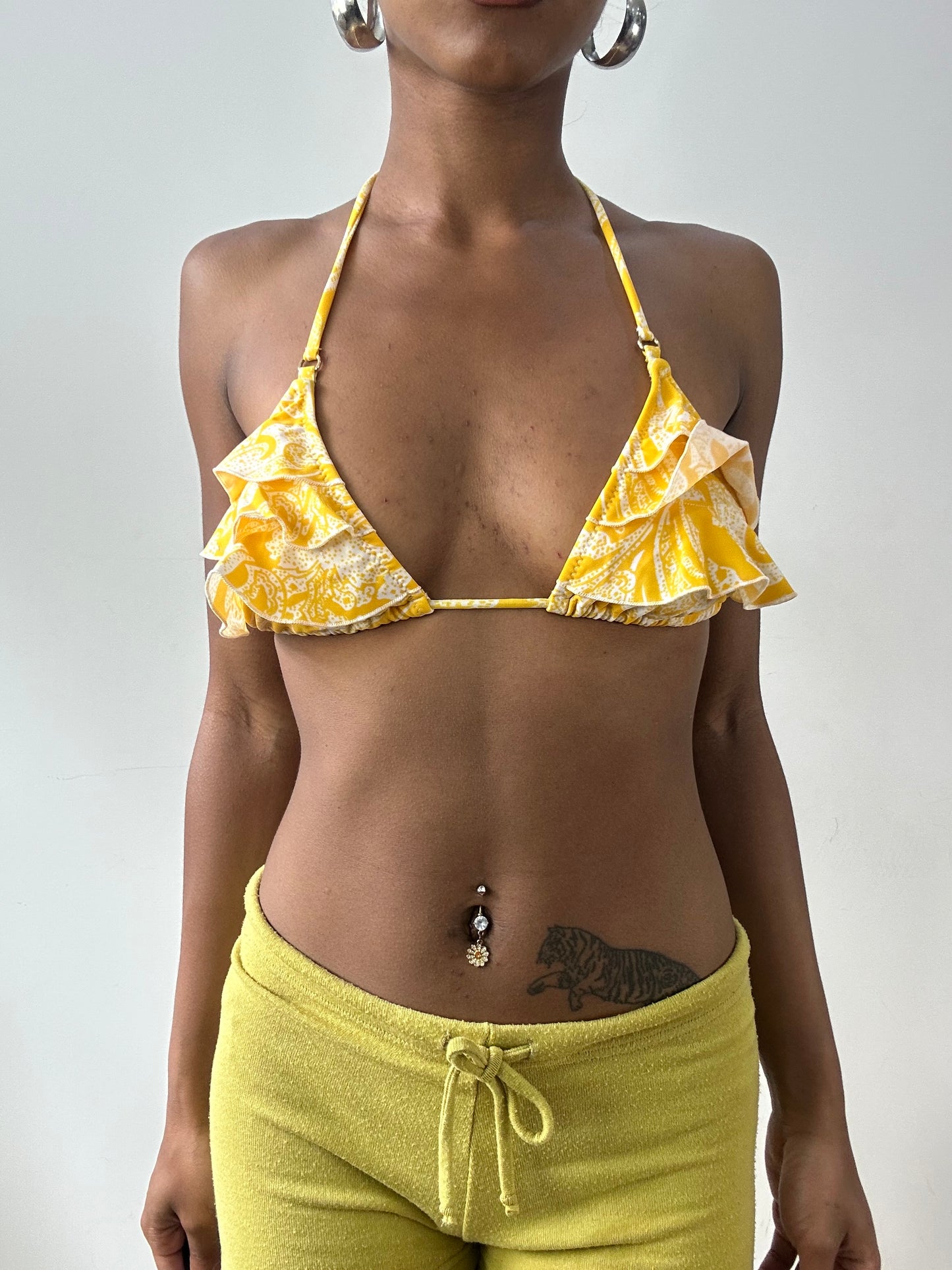 vintage edit twenty-nine | medium yellow and white ruffle bikini set