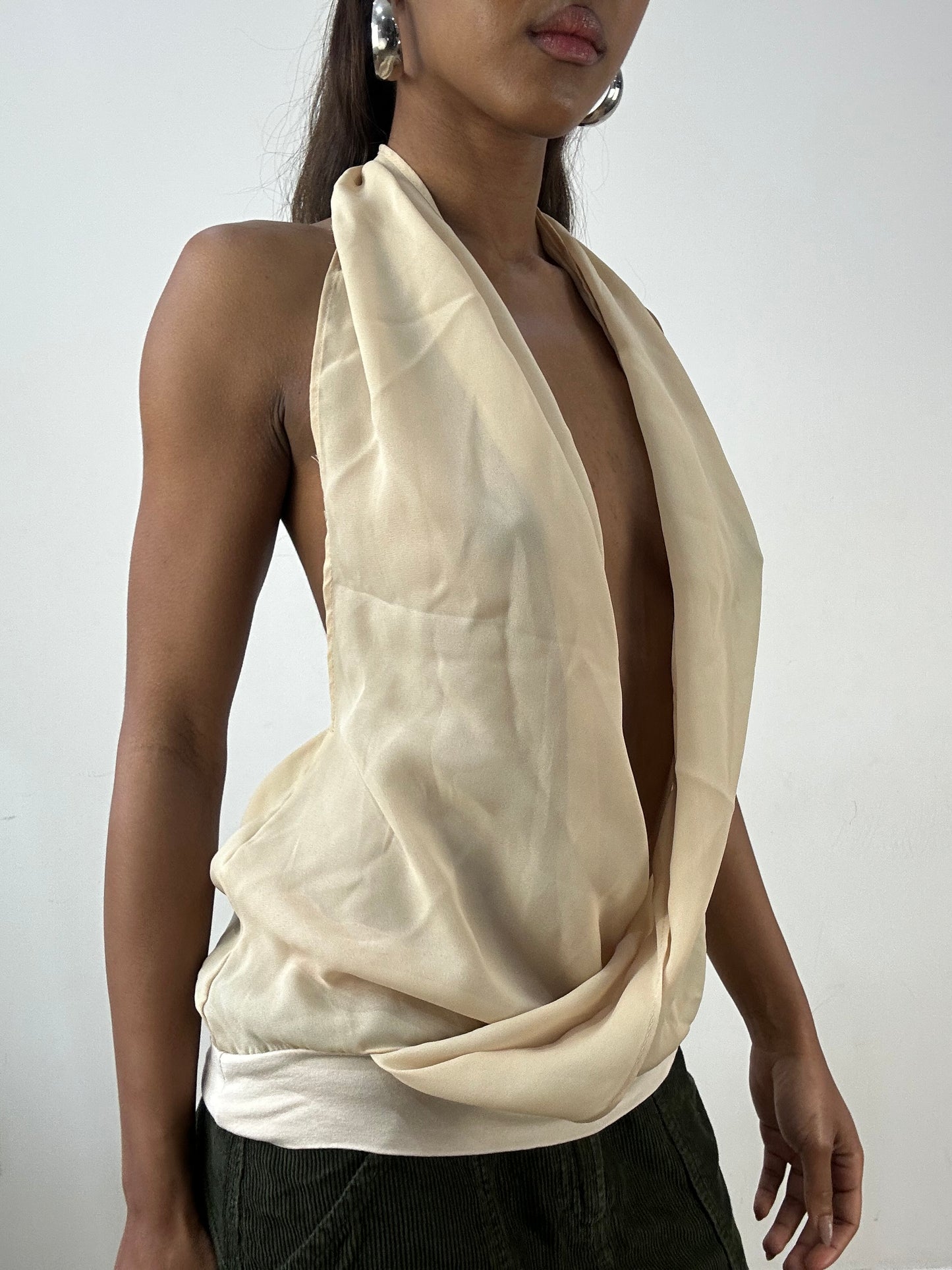 vintage edit: indie sleaze | small beige sheer halterneck top