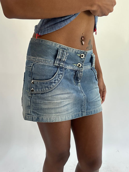 wag drop | small blue denim light wash mini skirt
