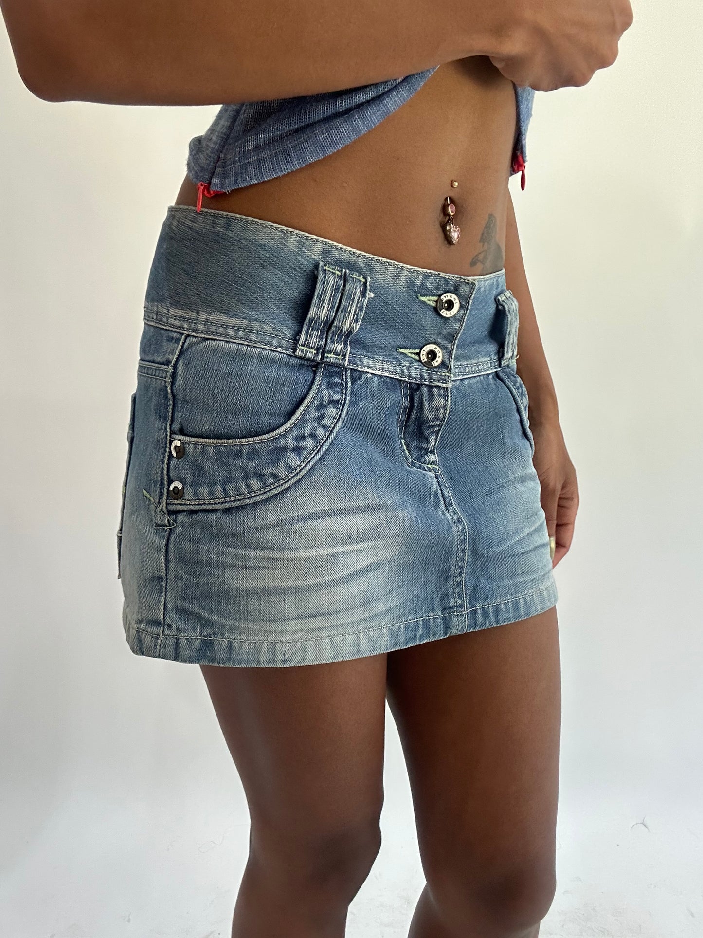 wag drop | small blue denim light wash mini skirt