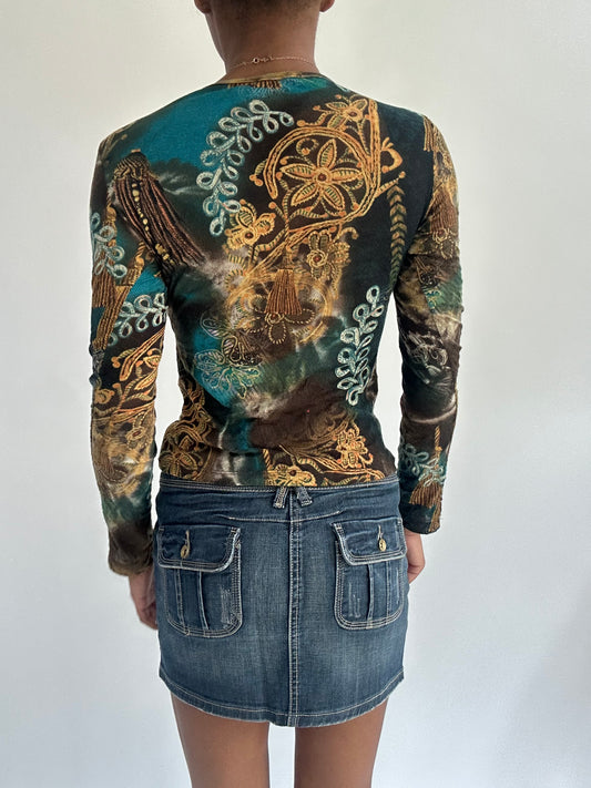 summermaxxing drop | extra small blue patterned long sleeve top