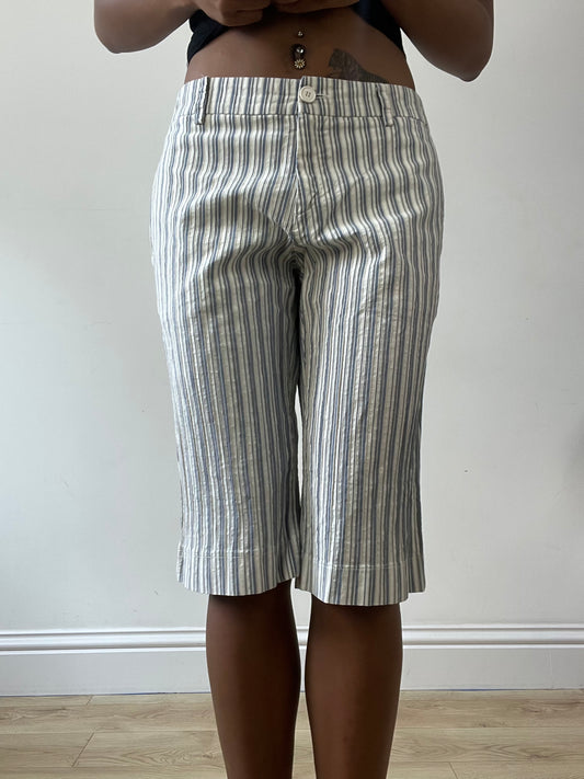vintage edit thirty-one | medium blue and white striped capri trousers