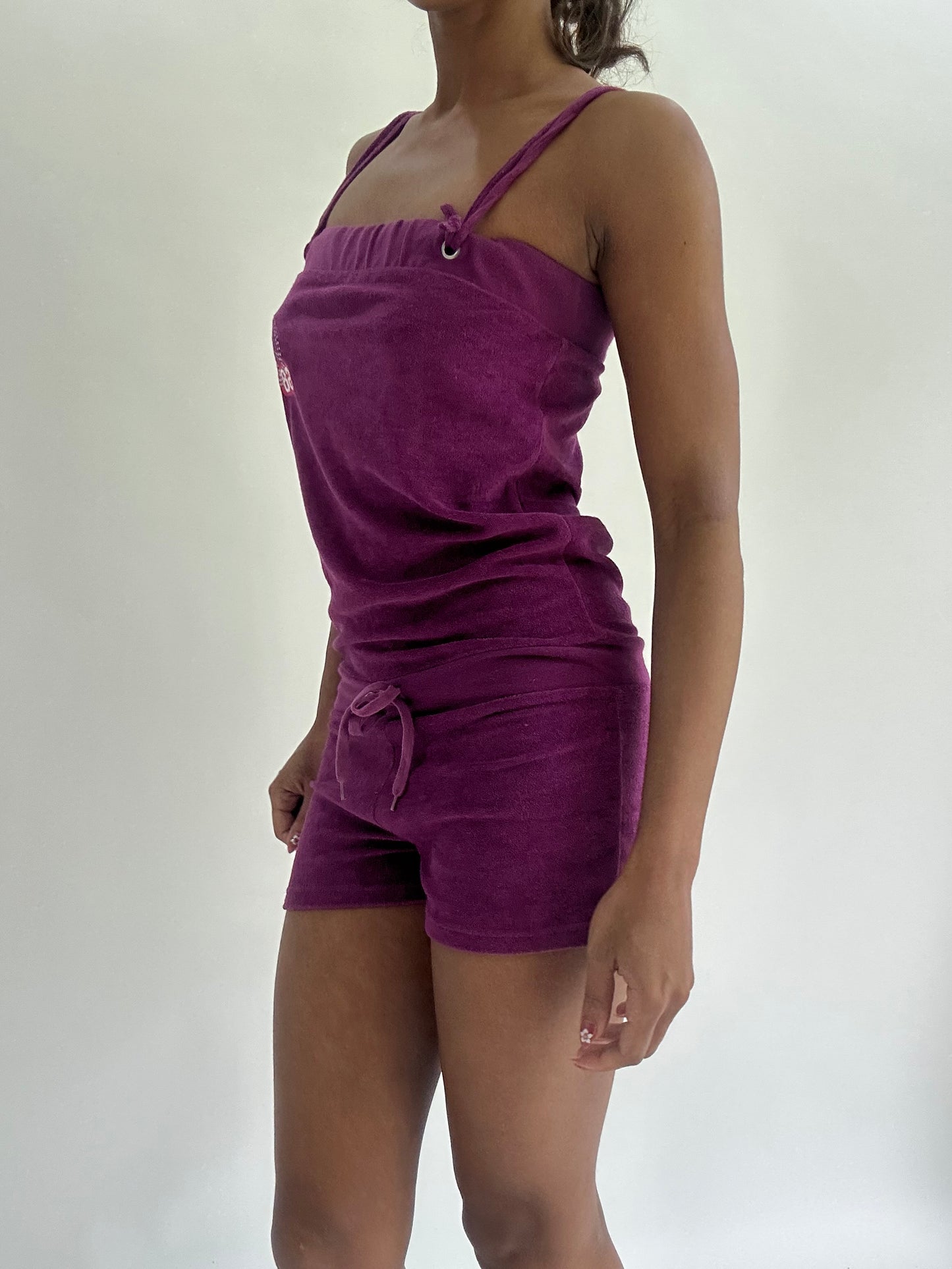 zara larsson drop | small purple towelling playsuit