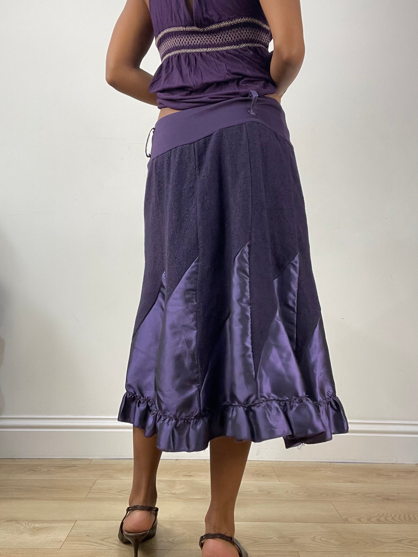 vintage edit: halloween | small purple knit midi skirt with satin style panels