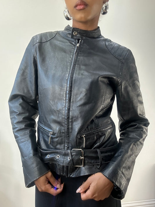 AUTUMN EDIT | medium black faux leather jacket with silver zip