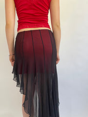 Y2K| small black and red mesh layered skirt