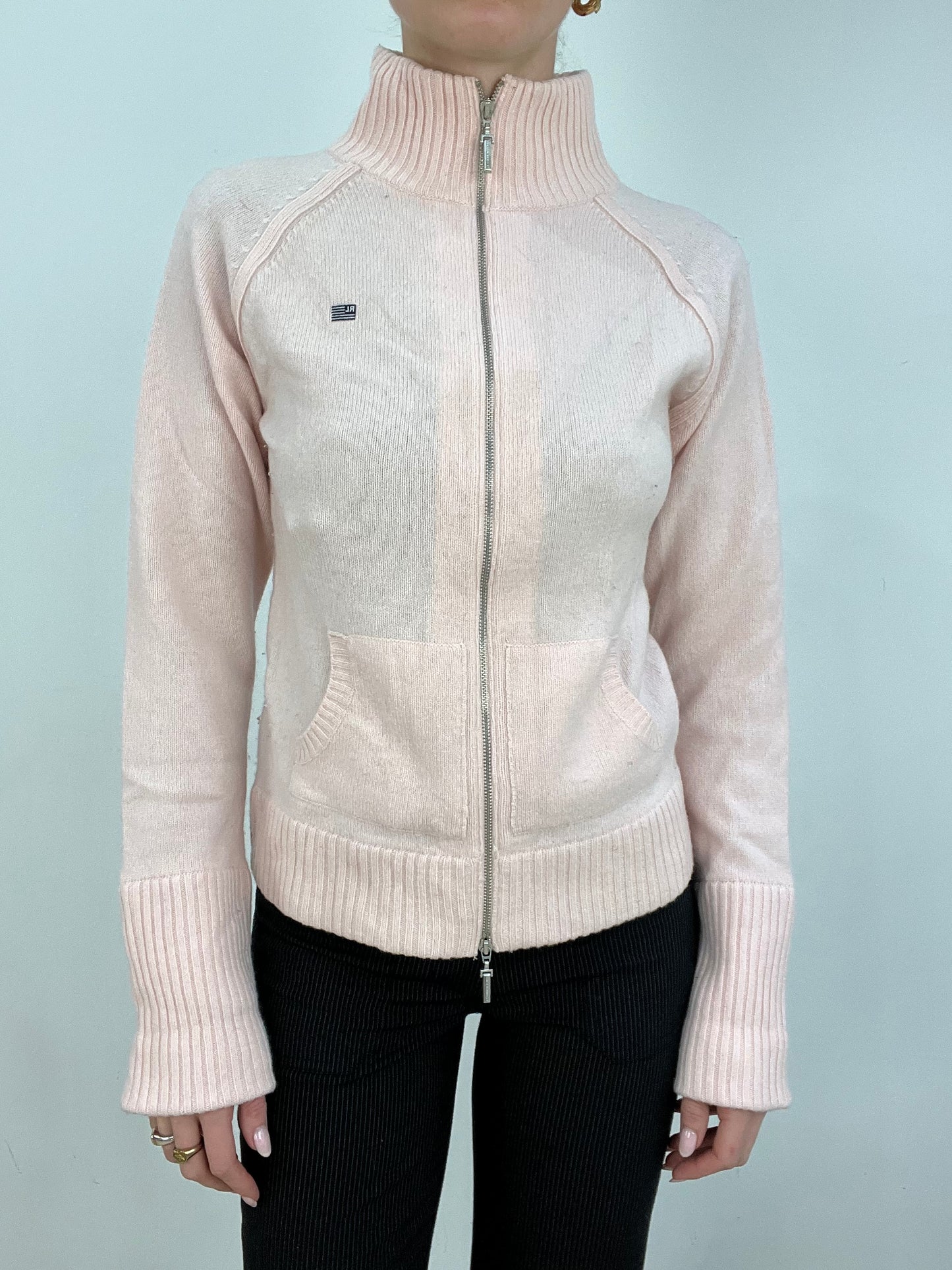 vintage edit seven | medium baby pink polo jeans dual zip jumper
